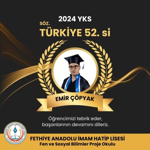 YKS TÜRKİYE 52.Sİ FETHİYE’DEN